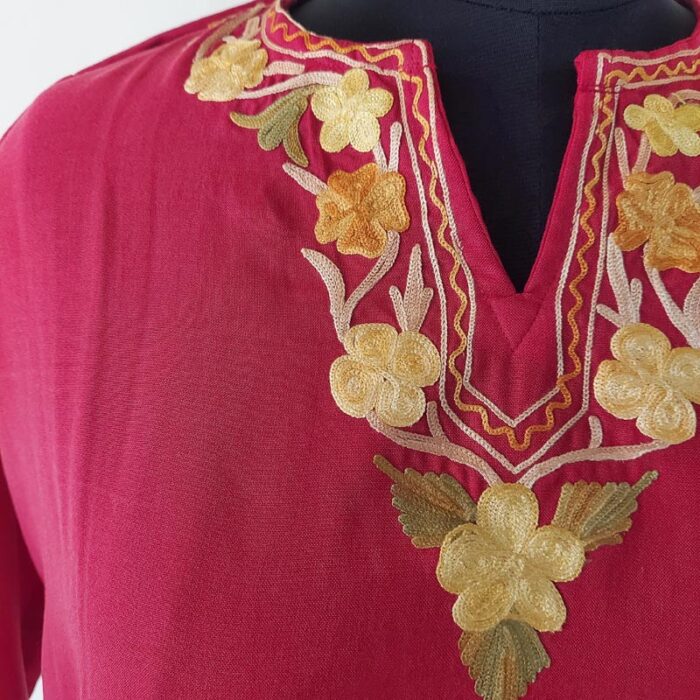 Red Summer Cool Short Aari Kurta - Image 2
