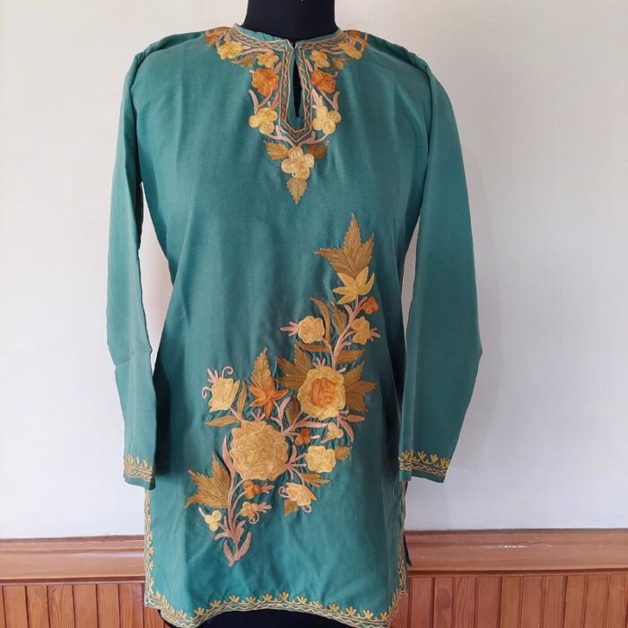 Green Summer Cool Short Aari Kurta