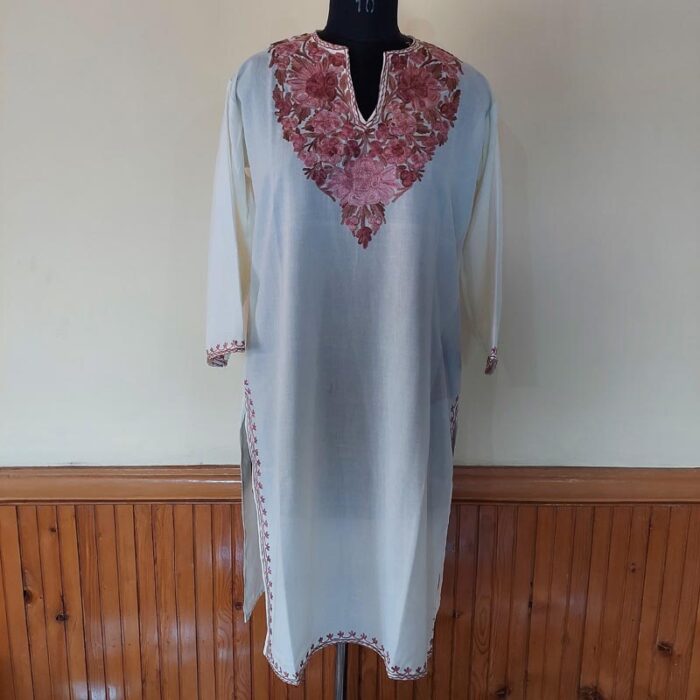 White Summer Cool Maroon Aari Kurta - Image 2
