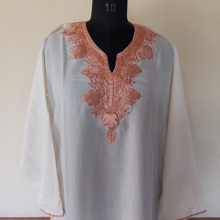 White Summer Cool Bronze Tilla Work Kurta