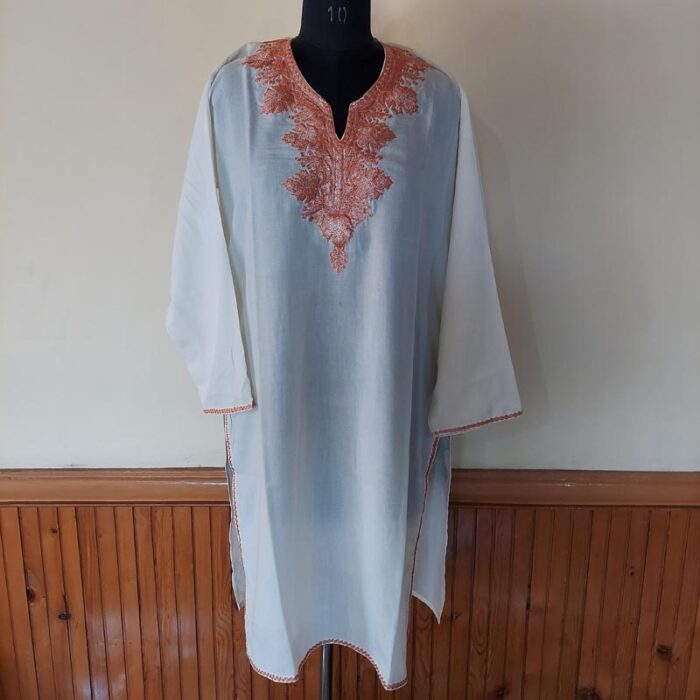 White Summer Cool Bronze Tilla Work Kurta - Image 3