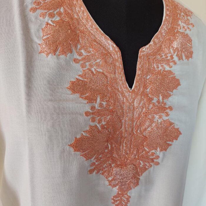 White Summer Cool Bronze Tilla Work Kurta - Image 2