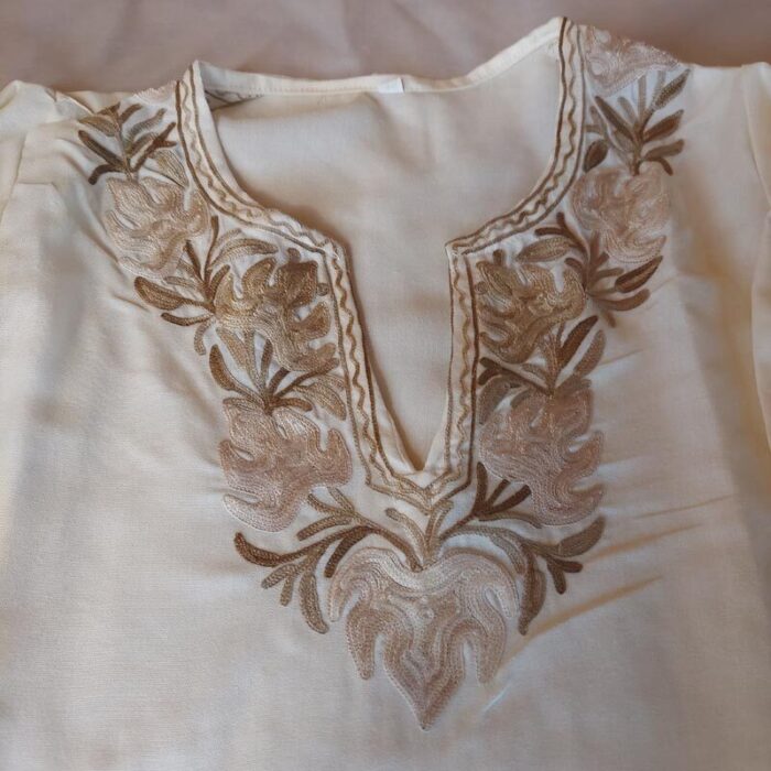 White Summer Cool Short Aari Kurta - Image 2