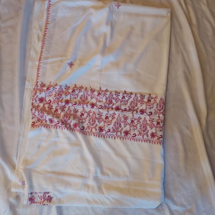 White Sozni Hand Embroidered Crepe Saree