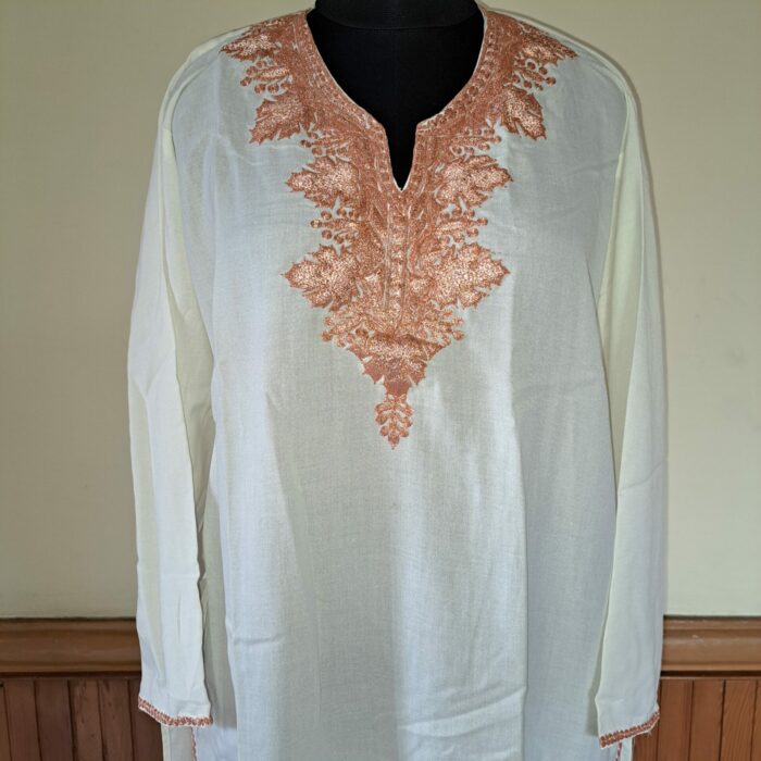 White Summer Cool Bronze Tilla Kurta - Image 3