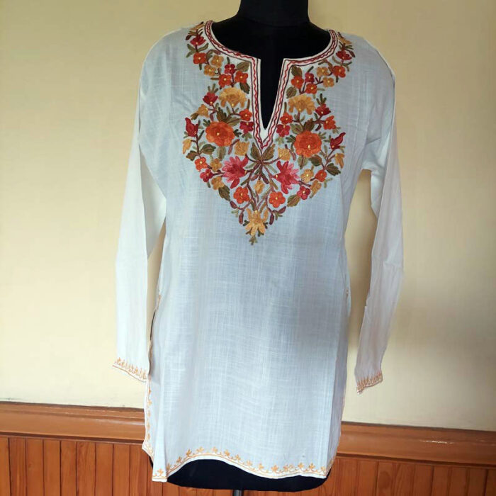 White Summer Short Aari Kurta