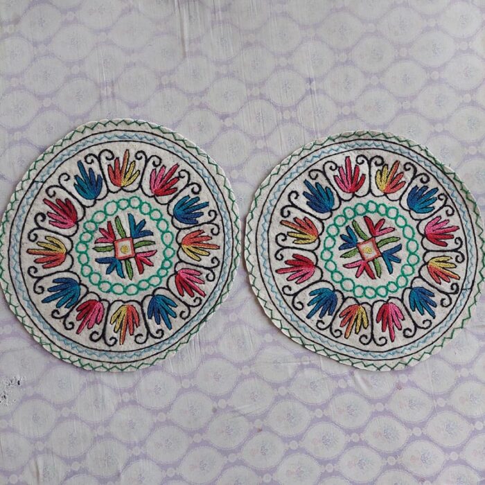 Set of 2 Hand Felted & Embroidered Kashmiri Namda Woollen Rug pads 2ft