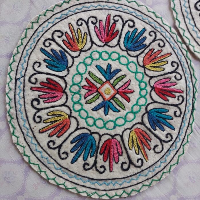 Set of 2 Hand Felted & Embroidered Kashmiri Namda Woollen Rug pads 2ft - Image 3