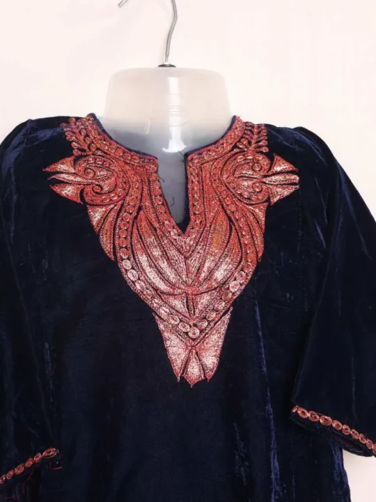 Dark Navy Blue Velvet Kids Pheran (8-9 years)