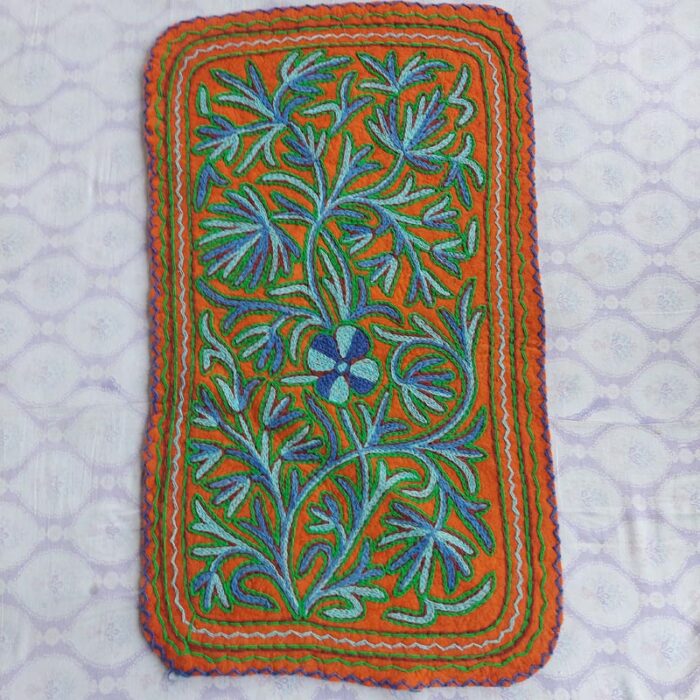 Kashmiri Handmade Floral Hand Embroidered Felted Pure Wool Namda Rug 3x2
