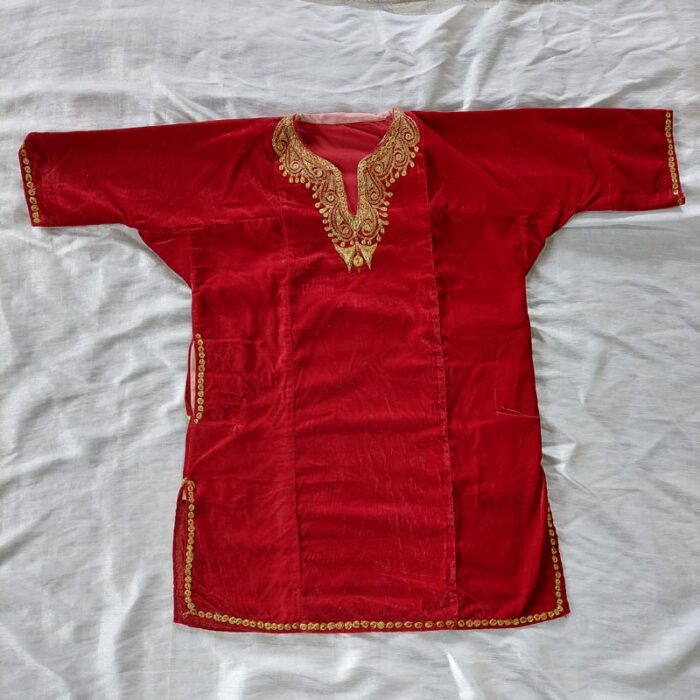 Dark Red Velvet Pheran for Small Girls (Length 27)