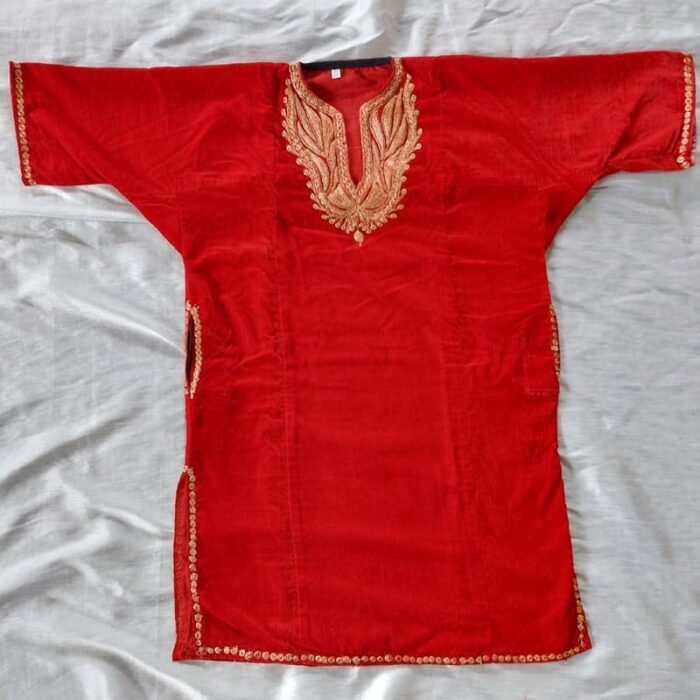 Red Kids Velvet Kashmiri Phiran (Length 30.5)