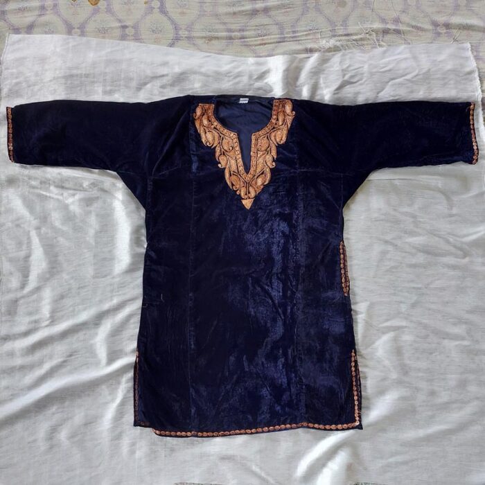Dark Blue Velvet Kashmiri Phiran Dress (Length 30) - Image 4