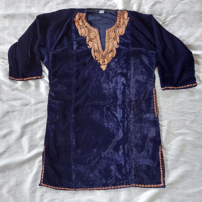 Dark Blue Velvet Kashmiri Phiran Dress (Length 30)