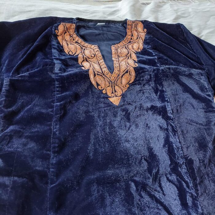 Dark Blue Velvet Kashmiri Phiran Dress (Length 30) - Image 2