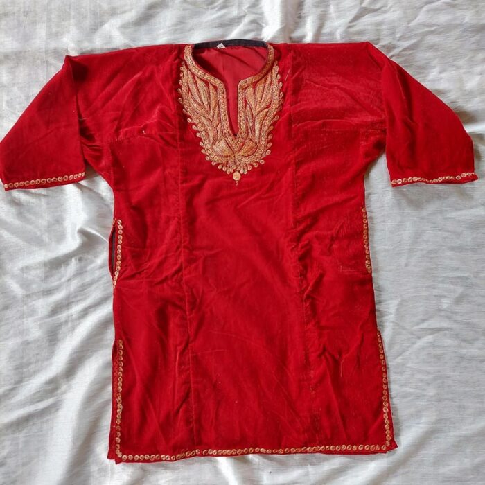 Red Kids Velvet Pheran (Length 28.5)