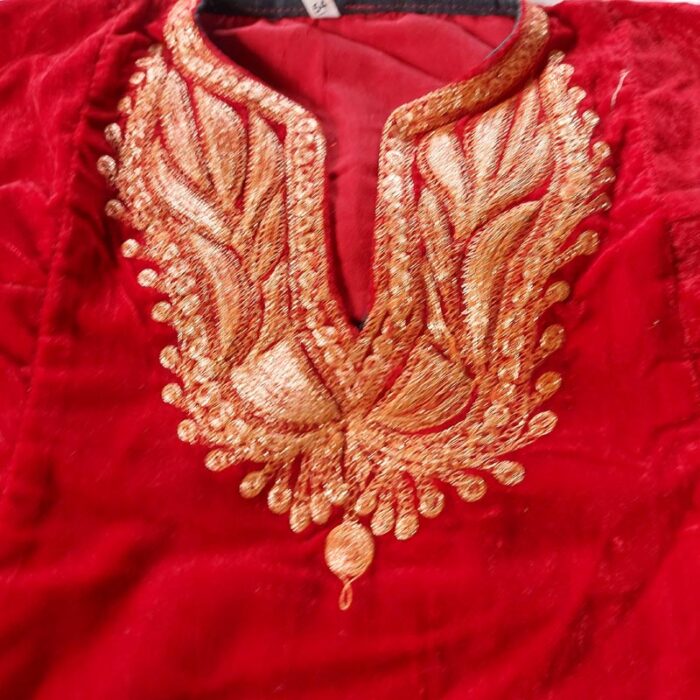 Red Kids Velvet Pheran (Length 28.5) - Image 3