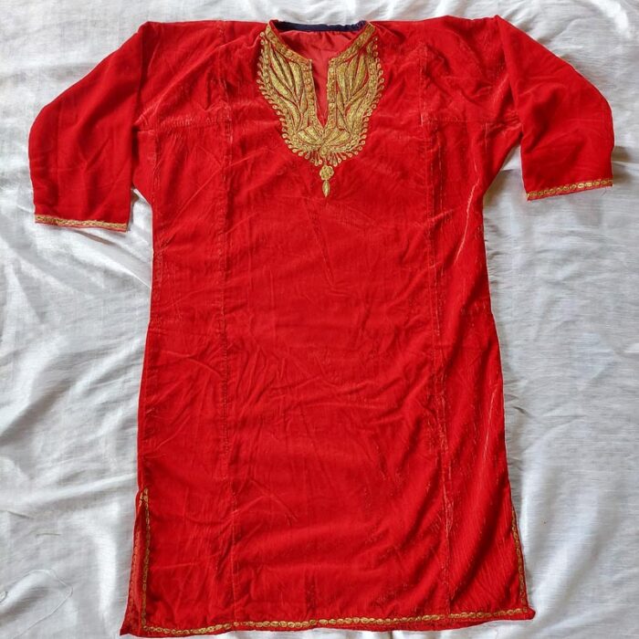 Red Kids Velvet Pheran (Length 35)