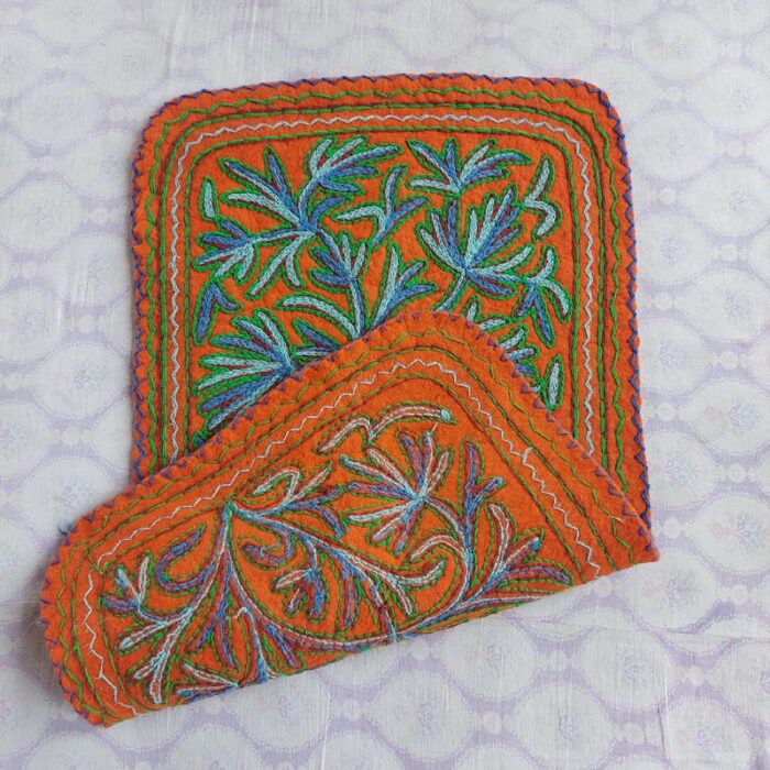 Kashmiri Handmade Floral Hand Embroidered Felted Pure Wool Namda Rug 3x2 - Image 6