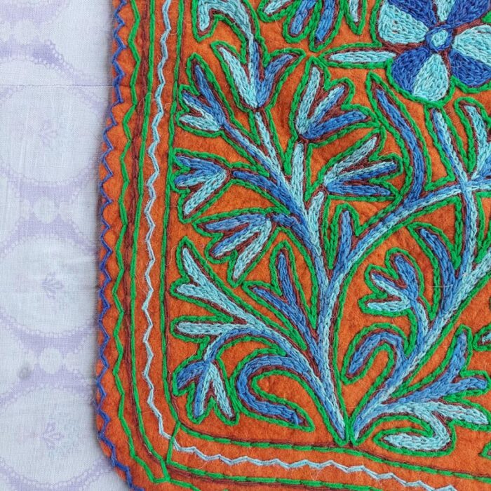 Kashmiri Handmade Floral Hand Embroidered Felted Pure Wool Namda Rug 3x2 - Image 5