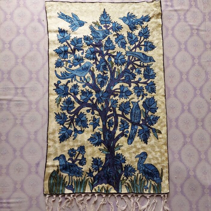 Golden Blue 3x2 Silk Tree of Life Wall Hanging