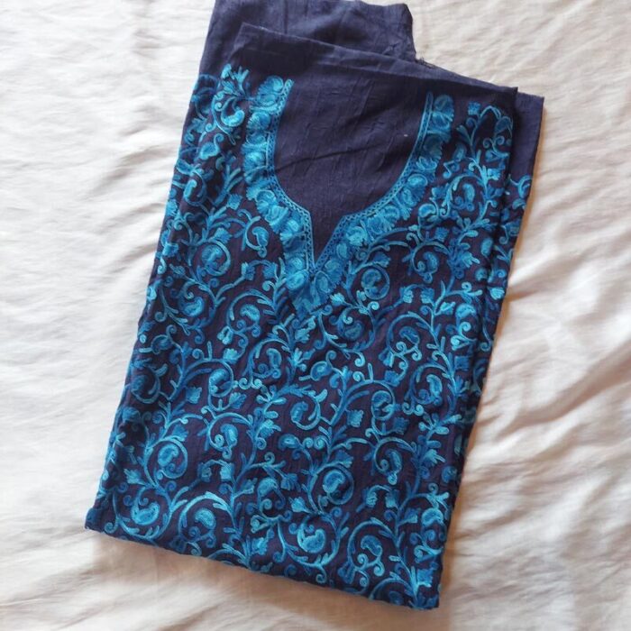 Dark Blue Crush Cotton Aari Work 2Pc Suit