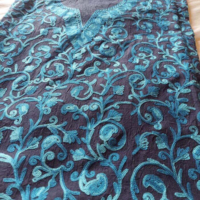Dark Blue Crush Cotton Aari Work 2Pc Suit - Image 2