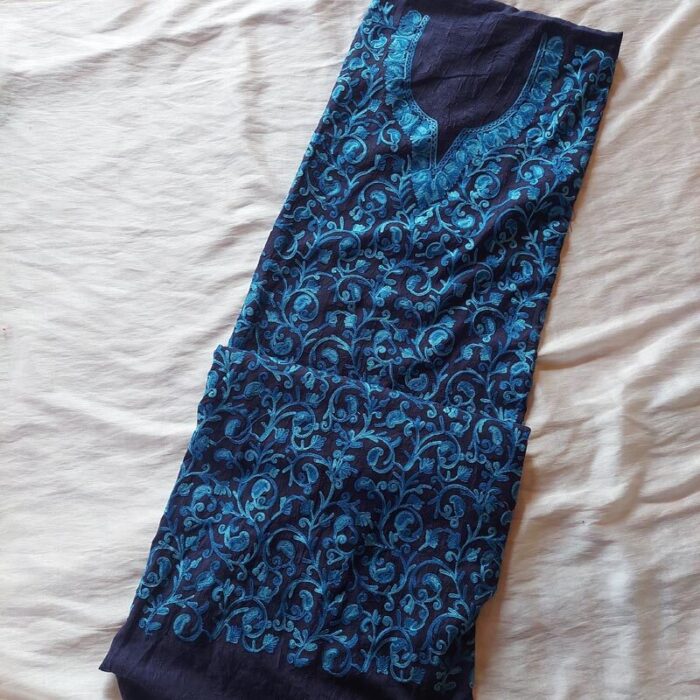 Dark Blue Crush Cotton Aari Work 2Pc Suit - Image 3