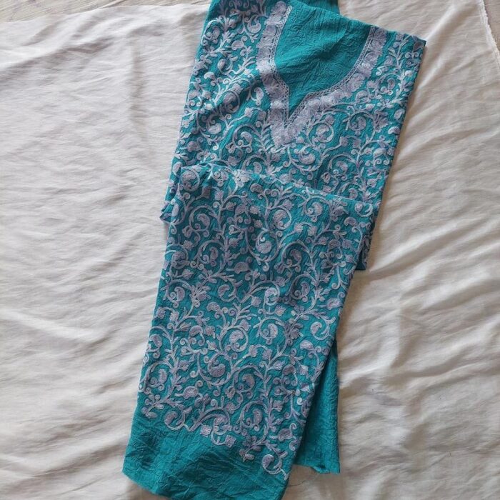 Teal Crush Cotton Aari Work 2Pc Suit - Image 2