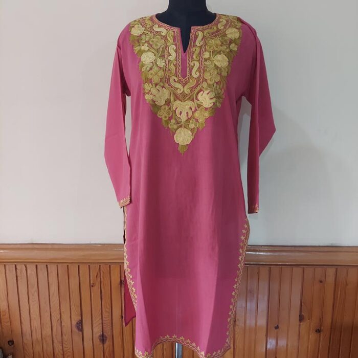 Pink Summer Cool Cotton Aari Kurta - Image 2