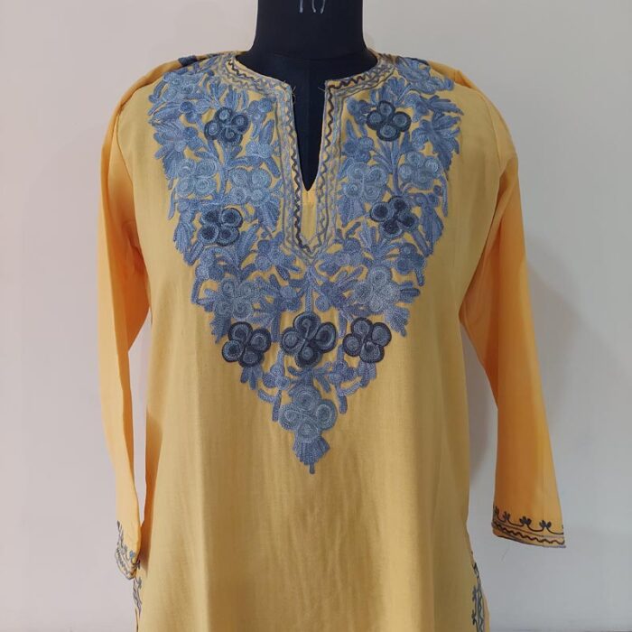 Mango Yellow Summer Cool Cotton Aari Kurta