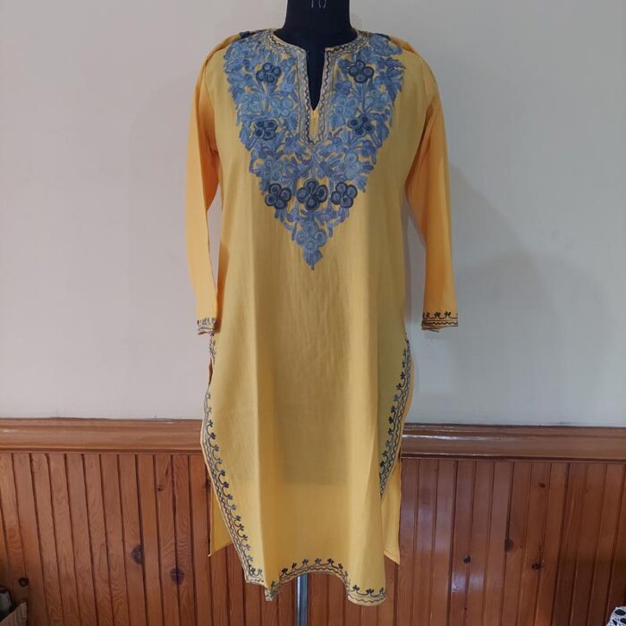 Mango Yellow Summer Cool Cotton Aari Kurta - Image 2