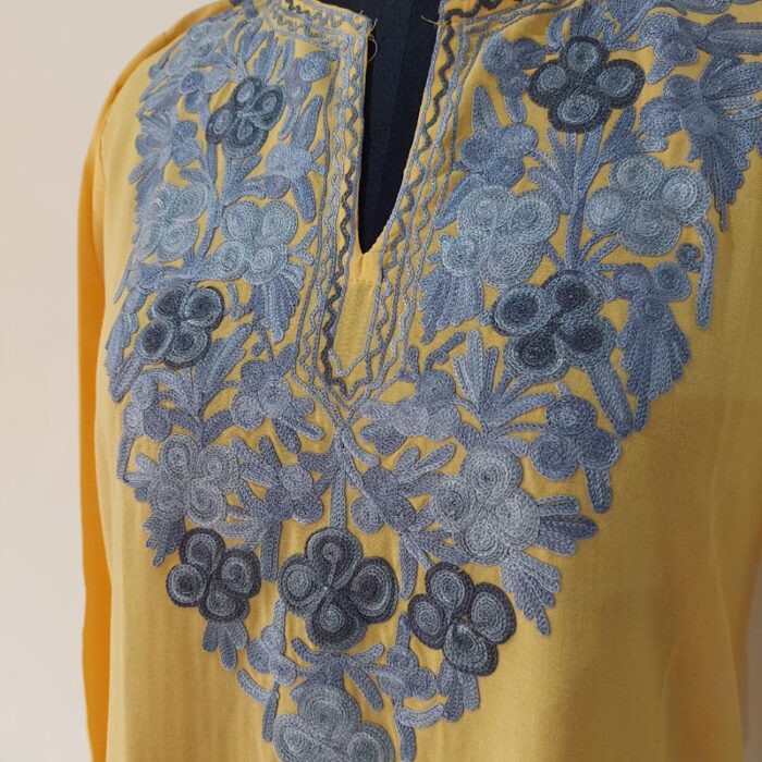 Mango Yellow Summer Cool Cotton Aari Kurta - Image 3