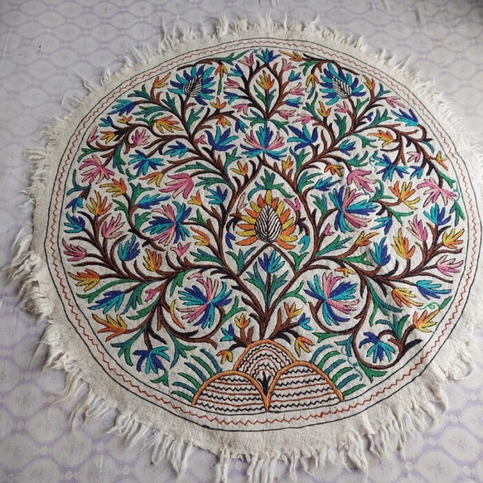 5ft Round Bahar Handmade Pure Wool Aari Embroidered Namda Rug