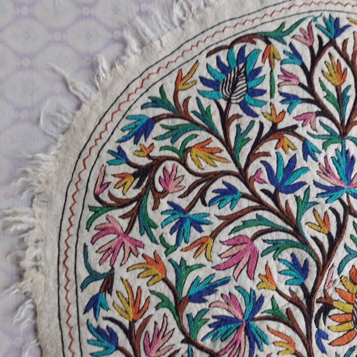 5ft Round Bahar Handmade Pure Wool Aari Embroidered Namda Rug - Image 3