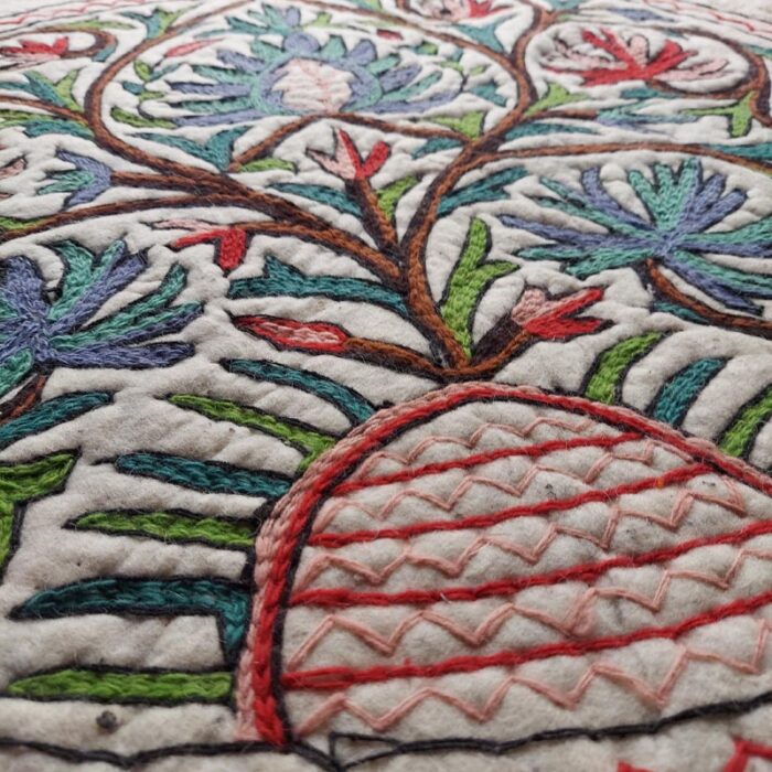 3ft Chinari Round Handmade Pure Wool Aari Embroidered Namda Rug - Image 4