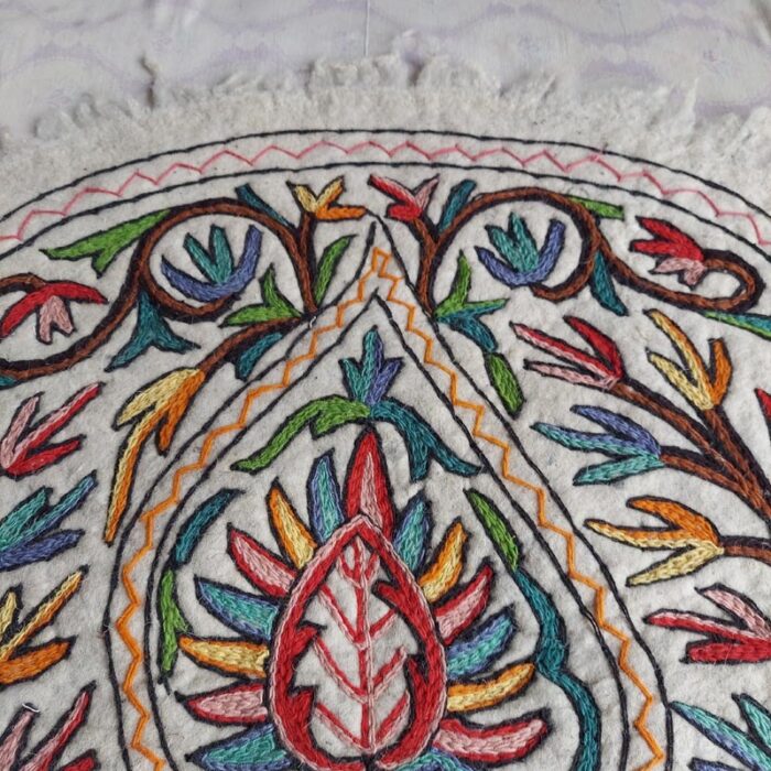 3ft Bloom Round Handmade Pure Wool Aari Embroidered Namda Rug - Image 3