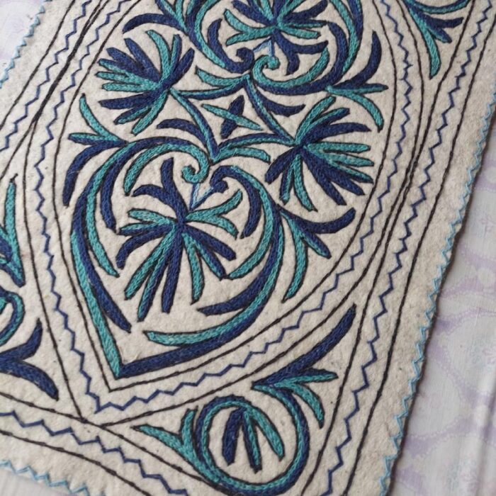 3x2ft Blue Handmade Wool Aari Embroidered Namda Rug - Image 2