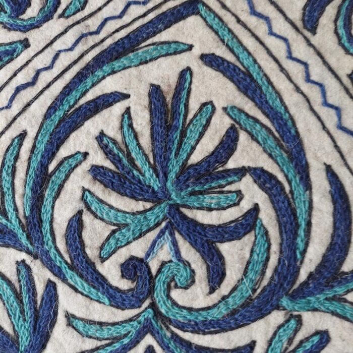 3x2ft Blue Handmade Wool Aari Embroidered Namda Rug - Image 3