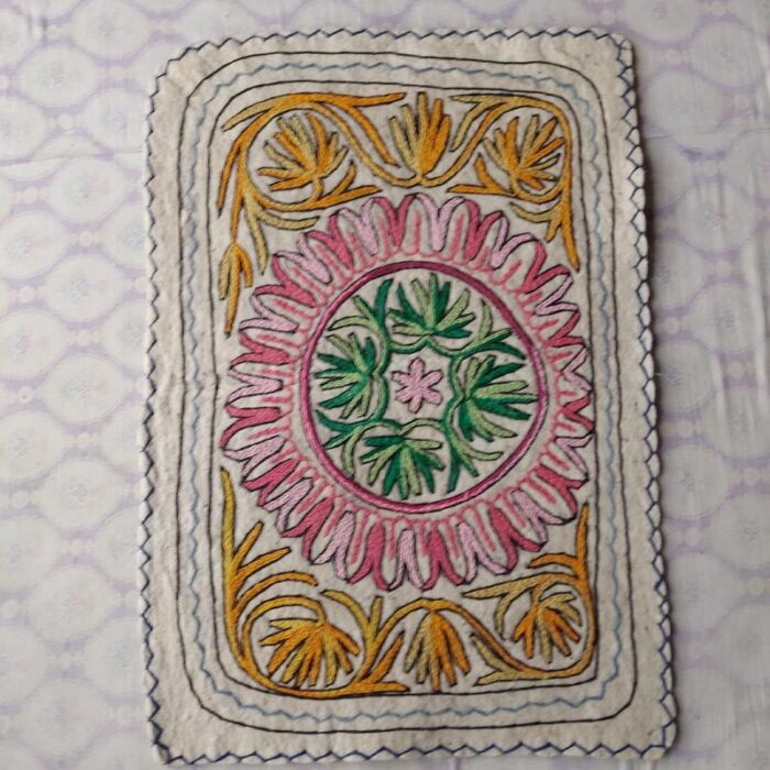 3x2ft Harmukh Handmade Wool Aari Embroidered Namda Rug - Image 3