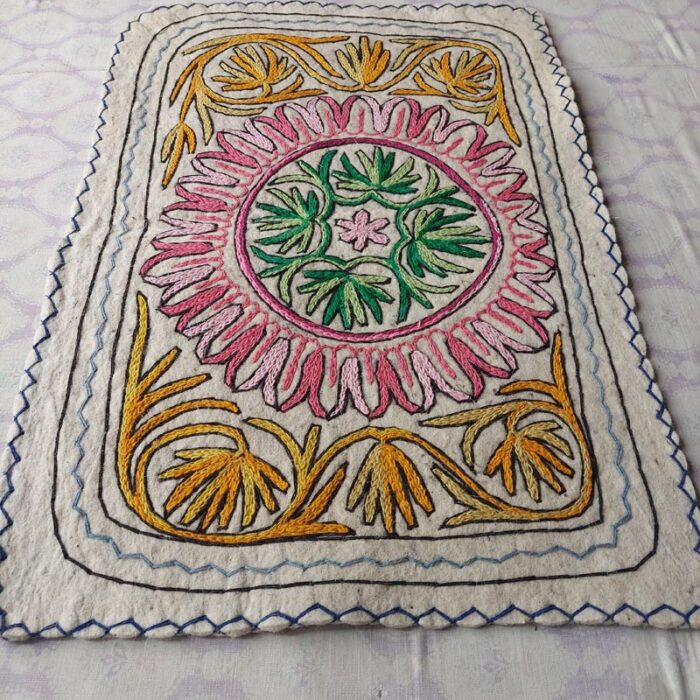 3x2ft Harmukh Handmade Wool Aari Embroidered Namda Rug