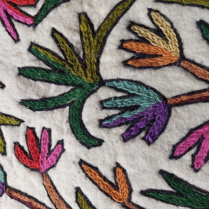3FT Round Handmade Wool Aari Embroidered Namda Rug - Image 2