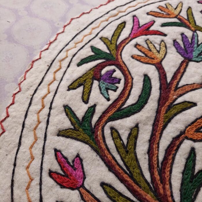 3FT Round Handmade Wool Aari Embroidered Namda Rug - Image 3