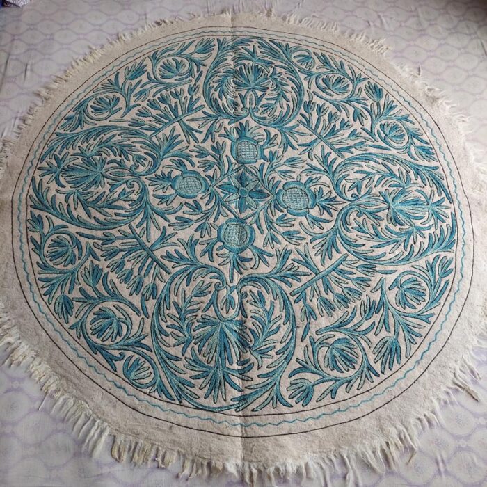6ft Round Handmade Pure Wool Aari Embroidered Namda Rug