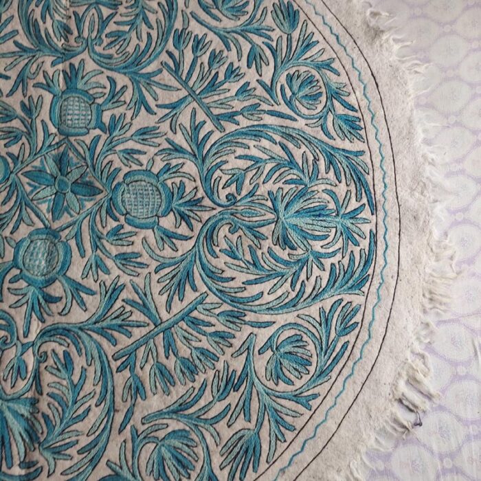 6ft Round Handmade Pure Wool Aari Embroidered Namda Rug - Image 5