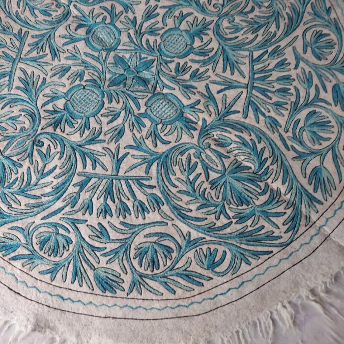 6ft Round Handmade Pure Wool Aari Embroidered Namda Rug - Image 4
