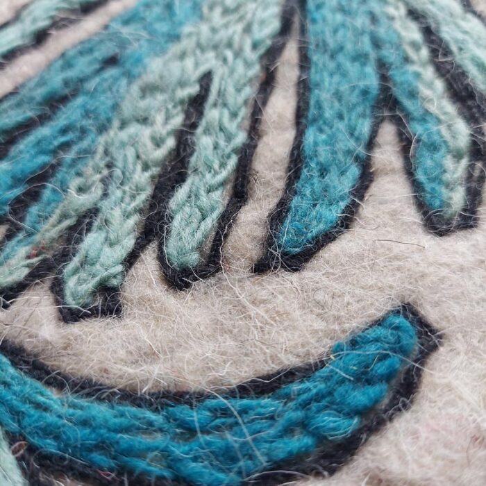 6ft Round Handmade Pure Wool Aari Embroidered Namda Rug - Image 2