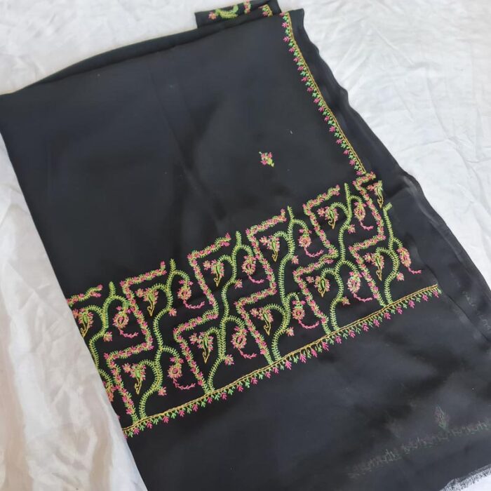 Black Authentic Kashmiri Sozni Handcrafted Georgette Saree