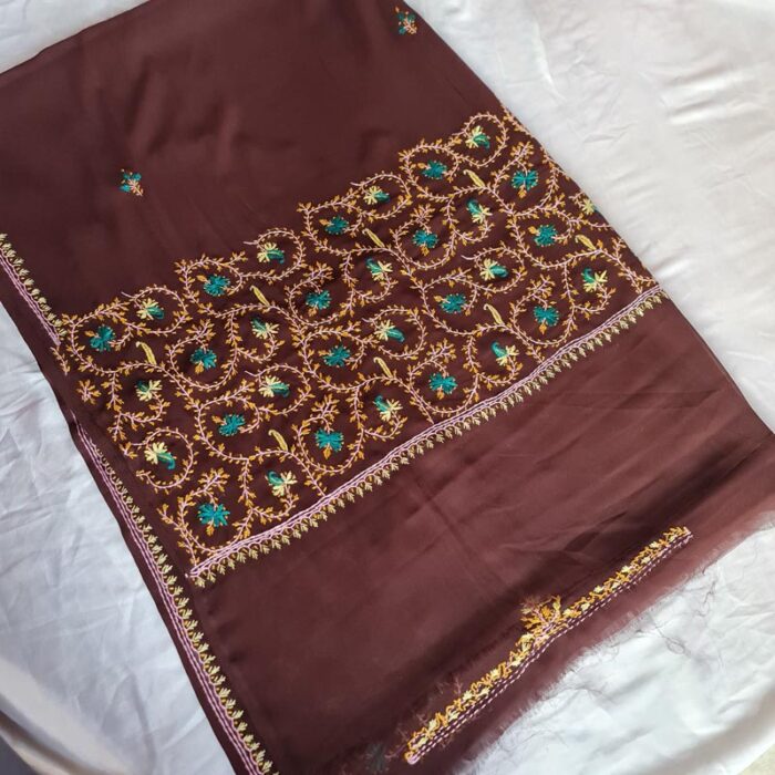 Brown Sozni Hand Embroidered Georgette Saree