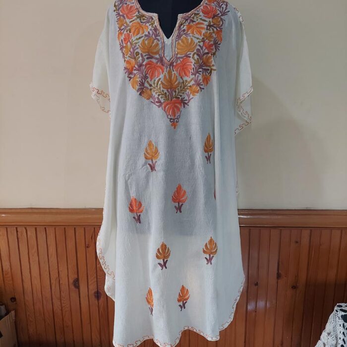 Cream Color Crush Cotton Aari Work Kaftan Top L48 - Image 2